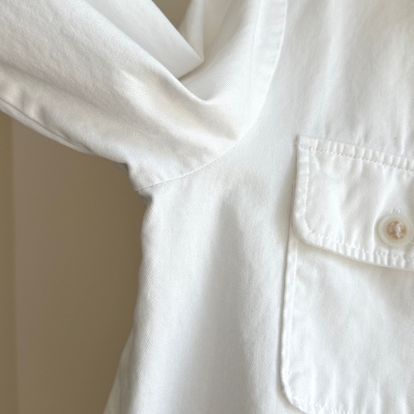 Democracy White Denim Button Down Shirt Jacket w/ Raw Hem & Pockets, Size Small - Picture 6 of 16